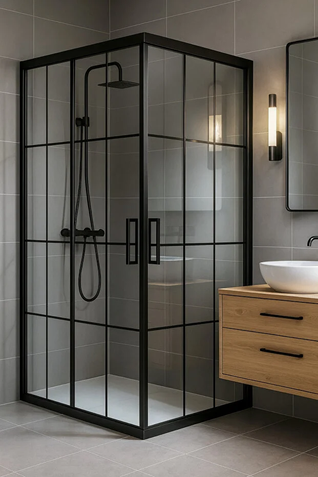 Duşakabin Kare 5mm Siyah Çizgi Cam 190cm